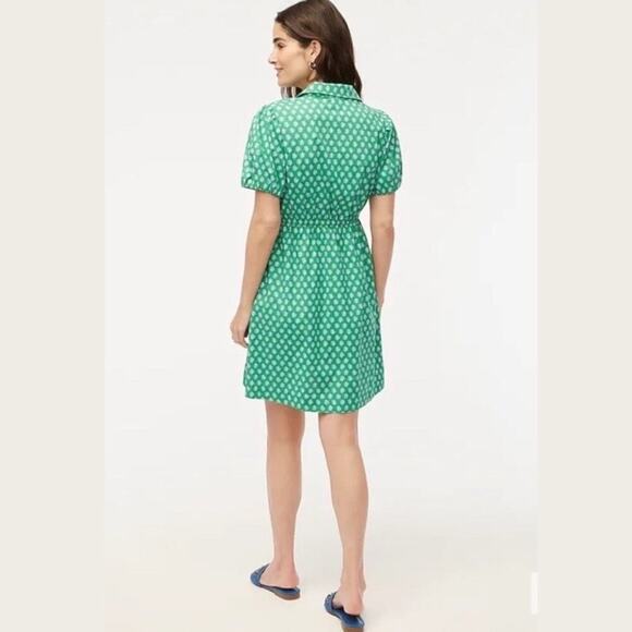 J.Crew Kelly Green Collared Short Sleeve Cotton Stretch Tie Waist Dress NEW - Picture 6 of 16